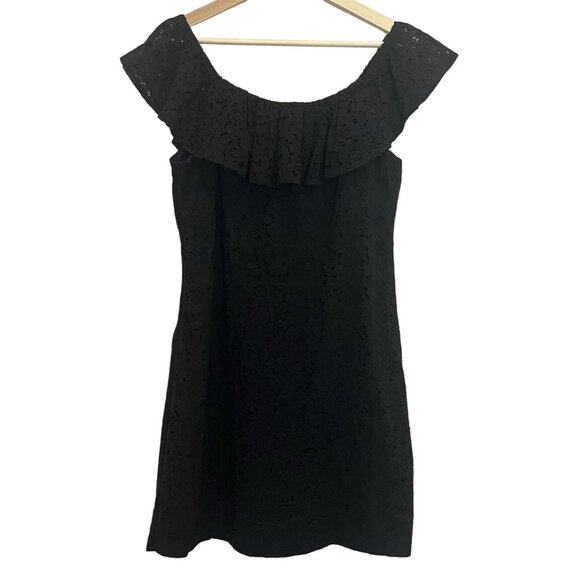 Betsey Johnson Dresses & Skirts - Betsey Johnson Women’s Off Shoulder Dress Size 8 Black Embroidery Zipper Ruffle